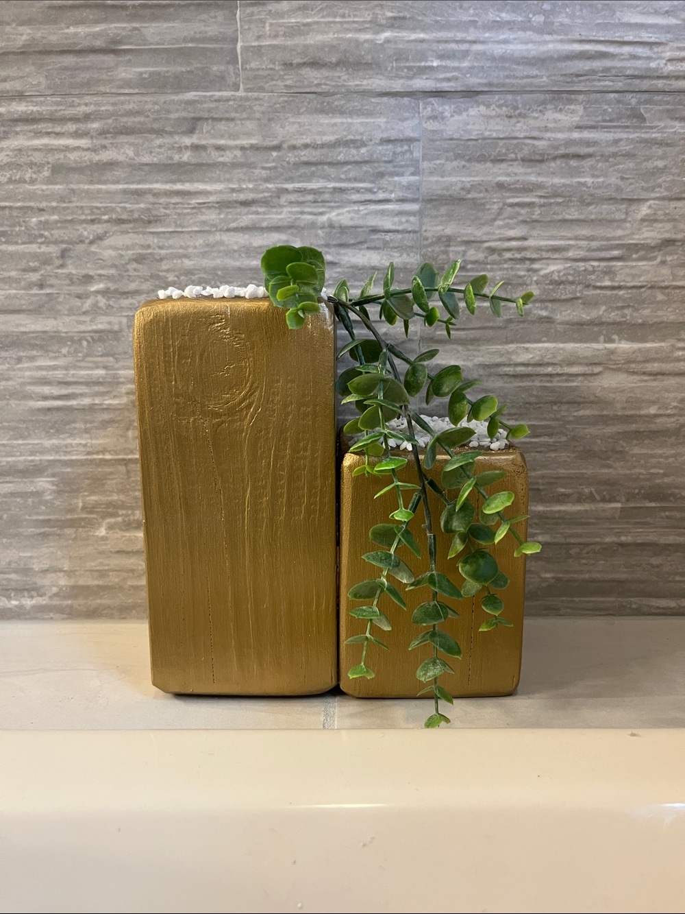 Gold Decorative Rectangular Decor with Faux Greenery - Home Accents